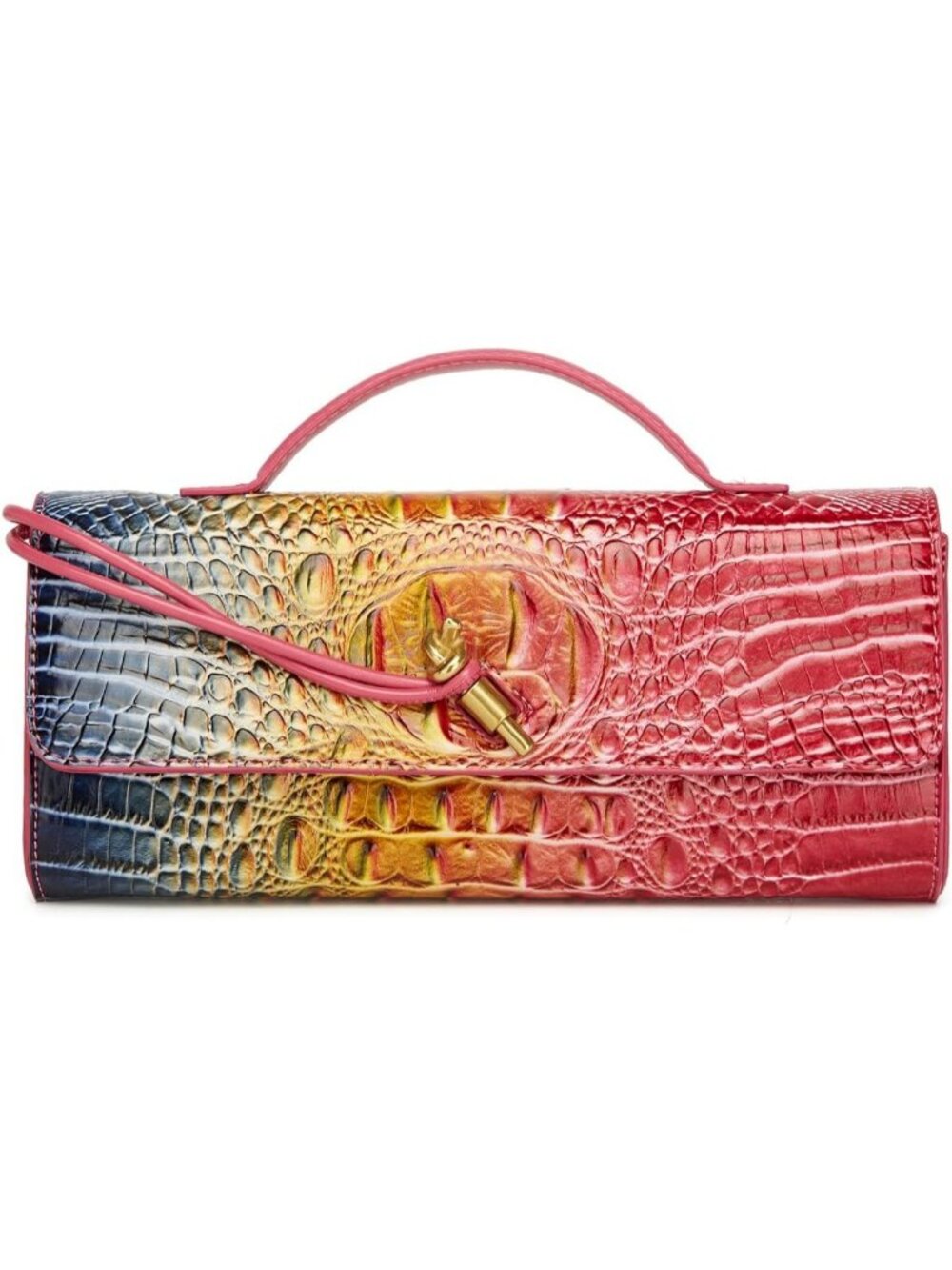 Women's Rose Blue Vegan Leather Clutch Purse Crocodile Evening Crossbody Bag